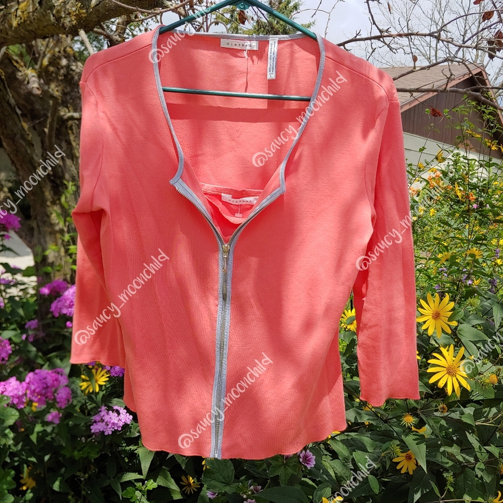 Clothes | coral gray zip 3/4 2pc cardigan set